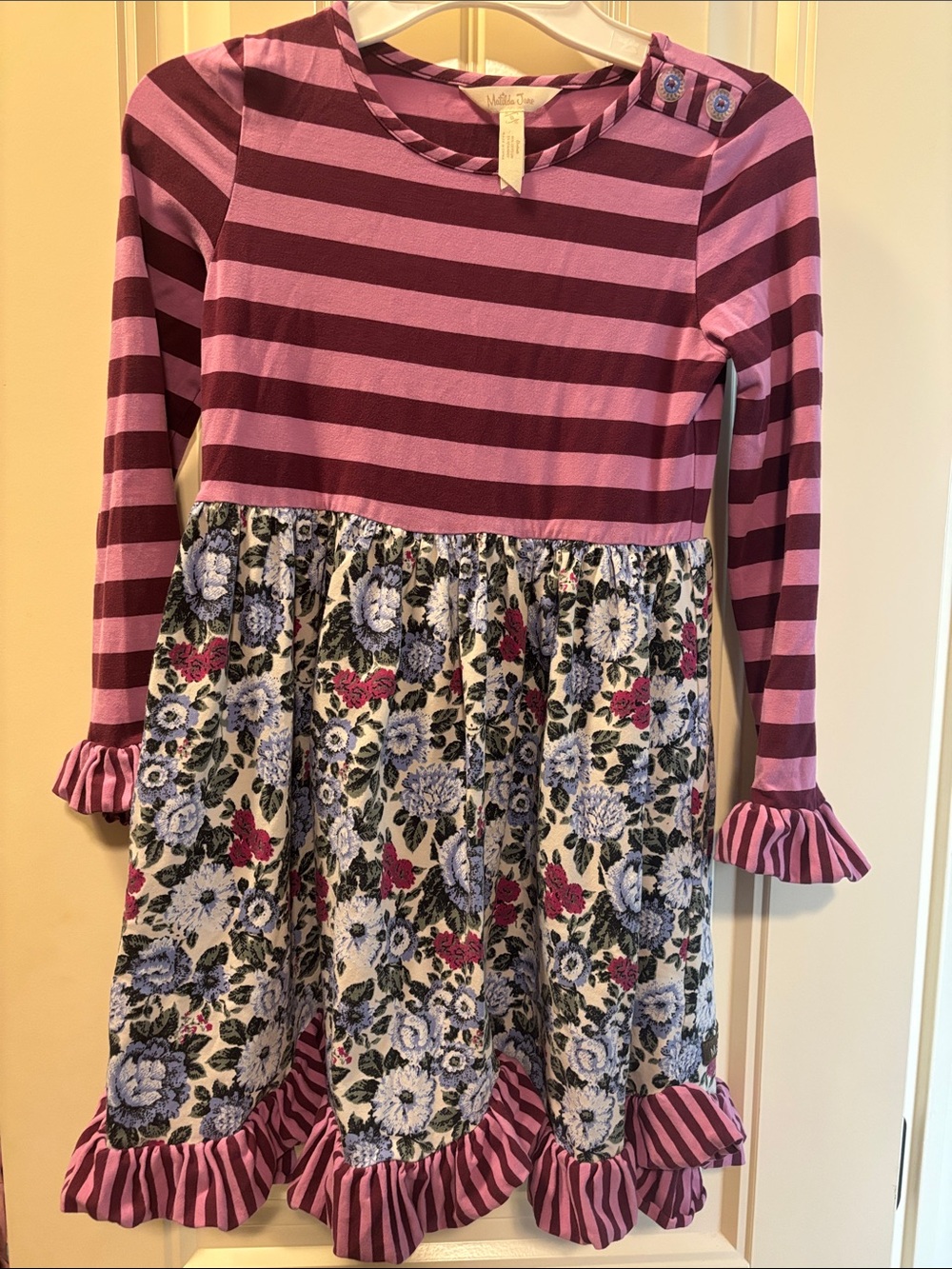 Matilda Jane Pink & Plum Striped Floral Long-Sleeve Dress